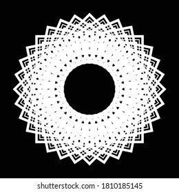 Design monochrome decorative snowflake element. Abstract grating backdrop. Vector-art illustration
