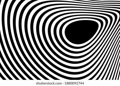 Design monochrome ellipse movement illusion background. Abstract stripe torsion texture. Abstract background with swirl movement effect. Black and white lines optical illusion background.Vector EPS 10