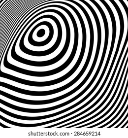Design monochrome ellipse movement illusion background. Abstract stripe torsion texture. Vector-art illustration