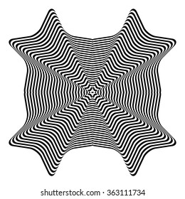 Design monochrome illusion background. Abstract stripe torsion backdrop. Vector-art illustration