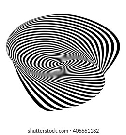 Design monochrome illusion background. Abstract stripe torsion backdrop. Vector-art illustration