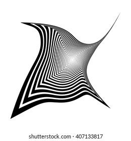 Design monochrome illusion background. Abstract stripe torsion backdrop. Vector-art illustration. No gradient