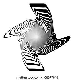 Design monochrome illusion background. Abstract stripe torsion backdrop. Vector-art illustration. No gradient