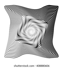 Design monochrome illusion background. Abstract stripe torsion backdrop. Vector-art illustration. No gradient