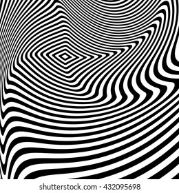 Design monochrome illusion background. Abstract stripe torsion backdrop. Vector-art illustration. No gradient