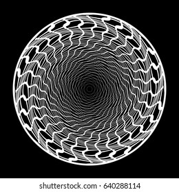 Design monochrome illusion background. Abstract stripe torsion backdrop. Vector art. No gradient