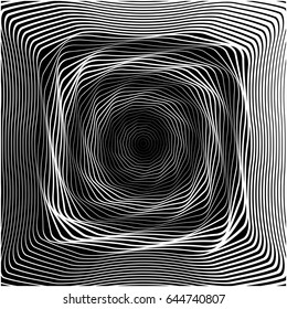 Design monochrome illusion background. Abstract stripe torsion backdrop. Vector art. No gradient