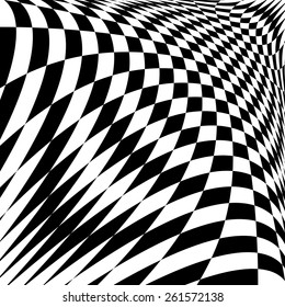 Design monochrome illusion checkered background. Abstract torsion backdrop. Vector-art illustration