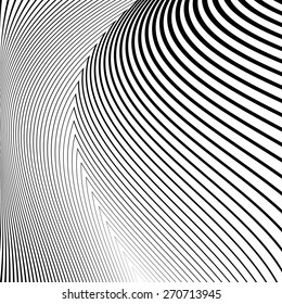 Design monochrome lines movement illusion background. Abstract striped distortion backdrop. Vector-art illustration. No gradient