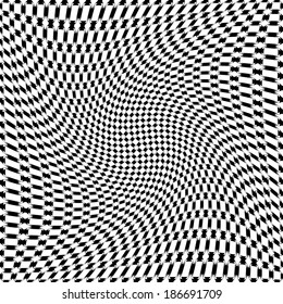 Design monochrome motion illusion trellised background. Abstract distortion backdrop. Vector-art illustration