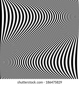 Design monochrome movement illusion background. Abstract striped lines distortion backdrop. Vector-art illustration