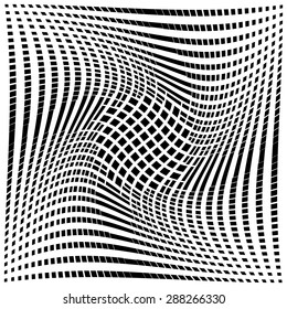 Design monochrome movement illusion background. Abstract grid torsion backdrop. Vector-art illustration. No gradient