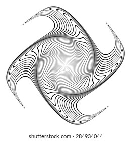 Design monochrome movement illusion element. Abstract striped distortion geometric backdrop. Vector-art illustration. No gradient