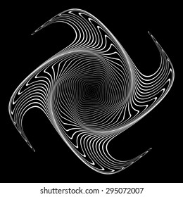 Design monochrome movement illusion element. Abstract striped distortion geometric backdrop. Vector-art illustration. No gradient