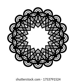 Design monochrome snowflake decorative element. Abstract circle isolated backdrop. Vector-art illustration