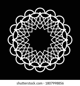 Design monochrome snowflake decorative element. Abstract circle isolated backdrop. Vector-art illustration