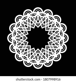 Design monochrome snowflake decorative element. Abstract circle isolated backdrop. Vector-art illustration
