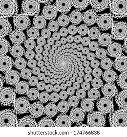 Design monochrome spiral movement background. Twirl lace textured abstract backdrop. Vector art