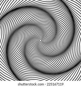 Design monochrome swirl movement illusion background. Abstract striped distortion geometric twisted backdrop. Spider web texture. Vector-art illustration