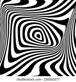 Design monochrome swirl movement illusion background. Abstract stripe drop torsion twisted backdrop. Vector-art illustration