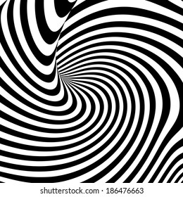 Design monochrome twirl movement illusion background. Abstract striped torsion backdrop. Vector-art illustration