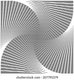 Design monochrome twirl movement illusion background. Abstract strip torsion twisted backdrop. Vector-art illustration