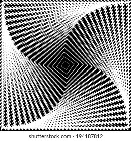 Design monochrome twirl movement square geometric background. Abstract strip torsion twisted backdrop. Vector-art illustration