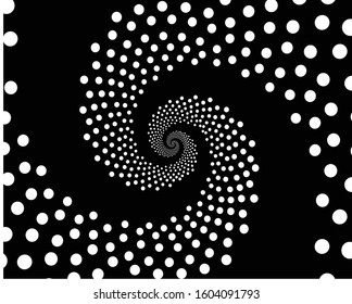 Design monochrome vortex circular movement illusion background. Abstract striped distortion backdrop. Vector-art illustration
