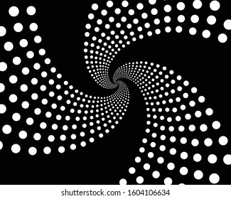 Design monochrome vortex circular movement illusion background. Abstract striped distortion backdrop. Vector-art illustration
