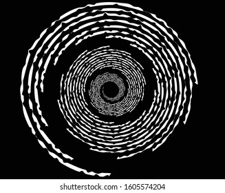 Design monochrome vortex circular movement illusion background. Abstract striped distortion backdrop. Vector-art illustration