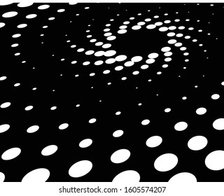 Design monochrome vortex circular movement illusion background. Abstract striped distortion backdrop. Vector-art illustration