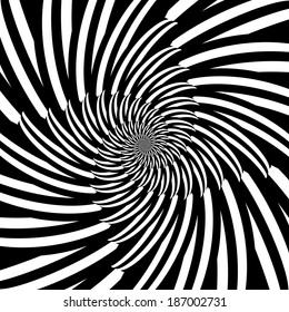 Design monochrome vortex movement illusion background. Abstract stripy lines torsion backdrop. Vector-art illustration