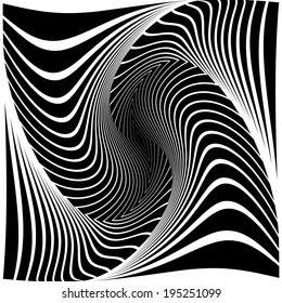 Design monochrome vortex movement illusion background. 