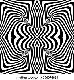 Design monochrome vortex movement illusion background. Abstract stripe torsion twisted texture. Vector-art illustration