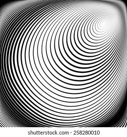 Design monochrome vortex movement illusion background. Abstract stripe torsion twisted texture. Vector-art illustration. No gradient