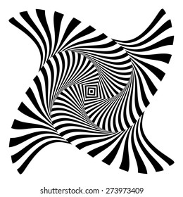 Design monochrome vortex movement illusion background. Abstract striped distortion backdrop. Vector-art illustration