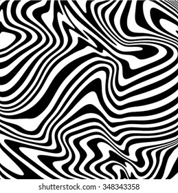 Design monochrome vortex movement illusion background. Abstract strip lines warped twisted backdrop. Vector-art illustration. No gradient