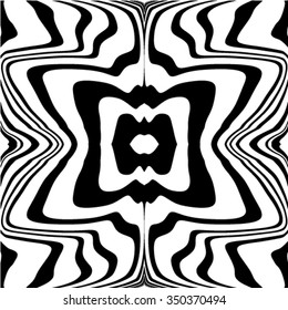 Design monochrome vortex movement illusion background. Abstract strip lines warped twisted backdrop. Vector-art illustration. No gradient