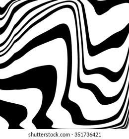 Design monochrome vortex movement illusion background. Abstract strip lines warped twisted backdrop. Art vector illustration. No gradient