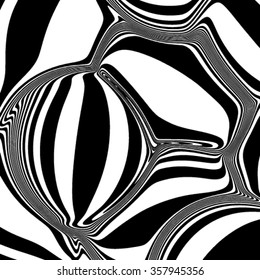 Design monochrome vortex movement illusion background. Abstract strip lines warped twisted backdrop. Art vector illustration. No gradient