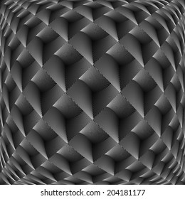 Design monochrome warped grid diamond pattern. Abstract volume textured background. Vector art