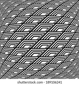 Design monochrome warped grid pattern. Abstract latticed textured background. Vector art