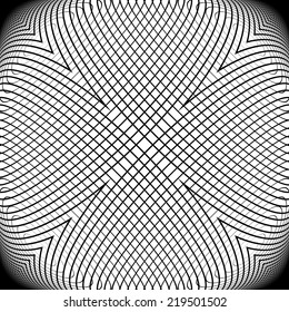 Design monochrome warped grid pattern. Abstract latticed textured background. Vector art