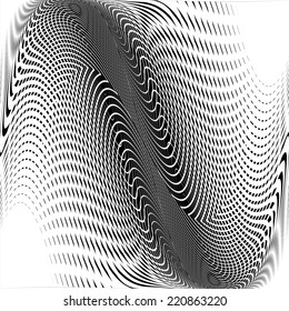 Design monochrome wave movement background. Abstract warped twisted backdrop. Vector-art illustration