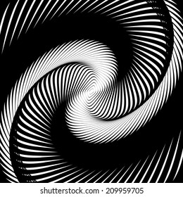Design monochrome whirl movement background. Abstract stripy warped twisted backdrop. Vector-art illustration