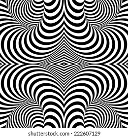 Design monochrome whirl movement illusion background. Abstract stripe torsion twisted backdrop. Vector-art illustration