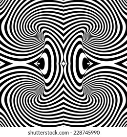 Design monochrome whirl movement illusion background. Abstract stripe torsion twisted backdrop. Vector-art illustration