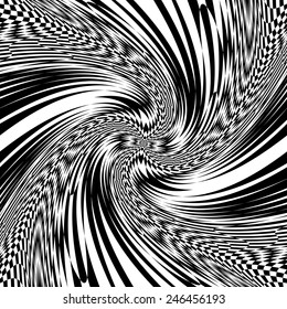 Design monochrome whirl movement illusion background. Abstract distortion twisting backdrop. Vector-art illustration