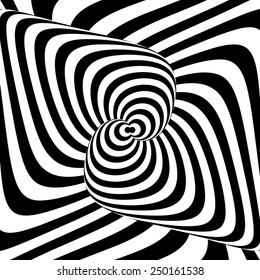 Design monochrome whirl movement illusion background. Abstract stripe torsion twisted backdrop. Vector-art illustration
