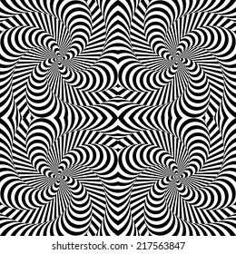 Design monochrome whirlpool motion illusion background. Abstract strip distortion backdrop. Vector-art illustration
